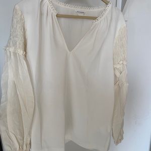 Club Monaco v-neck blouse with silk sleeves